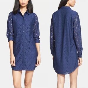 Equipment shirt Dress Womens Sz Small Lace Button Up Mini Navy Blue long sleeve